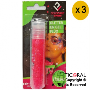 GLITTER EN GEL PELO ROSTRO CUERPO ROSA FLUO 854-03 X 20 GR x 3